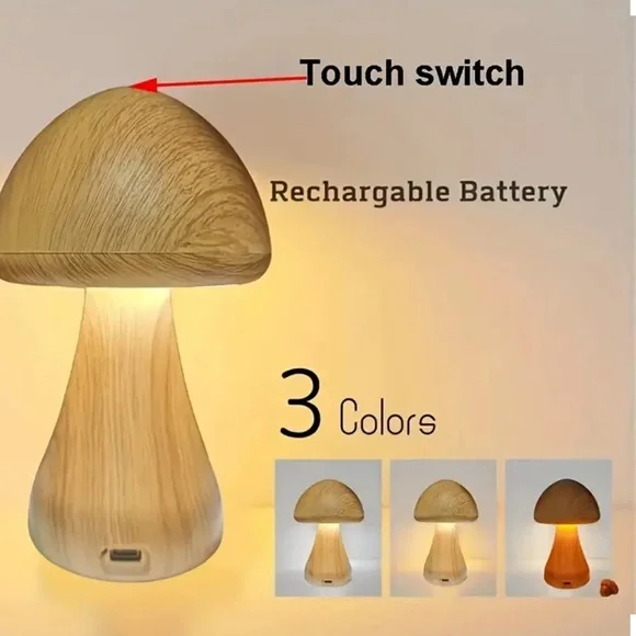 MUSHROOM LED Dimmable Nightlight Desk Light Table Lamp USB Rechargeable 3 Colors - Picture 10 of 14